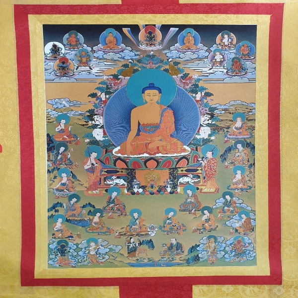 Tranh Thangka Phật A Di Đà Cõi Cực Lạc_120x80xm